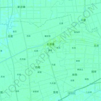 Mapa topográfico 石港镇, altitud, relieve