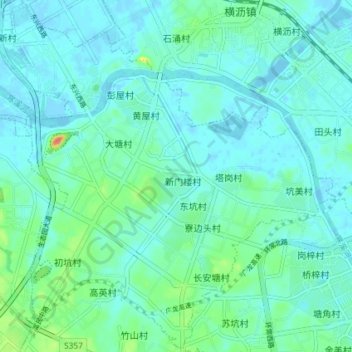 Mapa topográfico 东坑镇, altitud, relieve