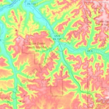 Mapa topográfico Liberty Township, altitud, relieve