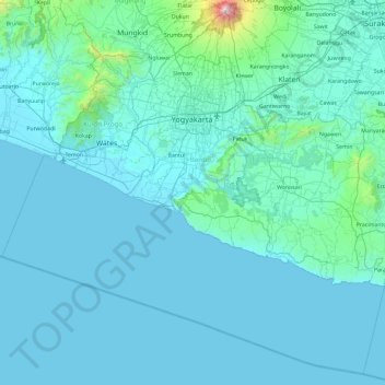 Mapa topográfico Daerah Istimewa Yogyakarta, altitud, relieve