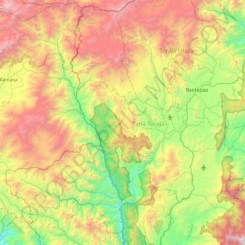 Mapa topográfico Tana Toraja, altitud, relieve