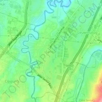 Mapa topográfico Sentul, altitud, relieve