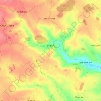 Mapa topográfico Offton, altitud, relieve