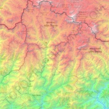 Mapa topográfico Solukhumbu, altitud, relieve