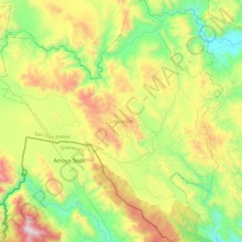 Mapa topográfico Lagunillas, altitud, relieve