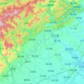 Mapa topográfico 安州区, altitud, relieve