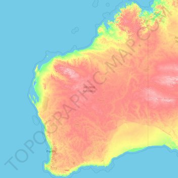 Mapa topográfico Austrália Ocidental, altitud, relieve