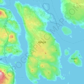 Mapa topográfico Alnön, altitud, relieve