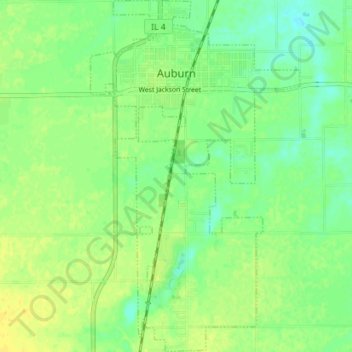 Mapa topográfico Auburn, altitud, relieve