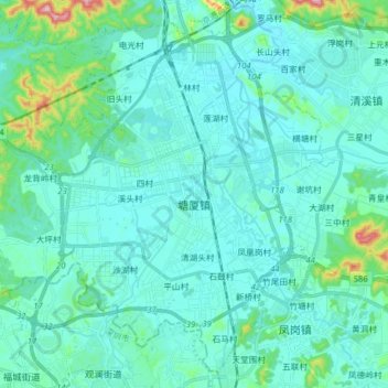 Mapa topográfico 塘厦镇, altitud, relieve