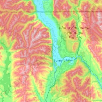 Mapa topográfico Boundary County, altitud, relieve