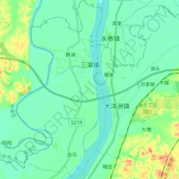Mapa topográfico 三湖镇, altitud, relieve