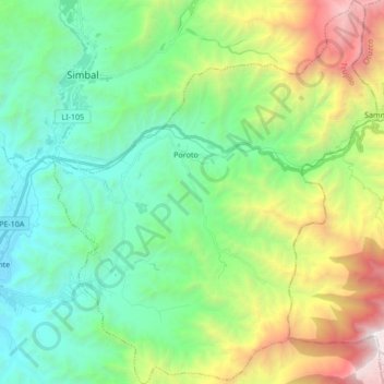 Mapa topográfico Poroto, altitud, relieve