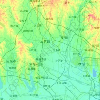 Mapa topográfico 云梦县, altitud, relieve