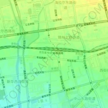 Mapa topográfico 锡林路街道办, altitud, relieve