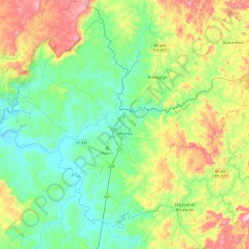 Mapa topográfico Mococa, altitud, relieve