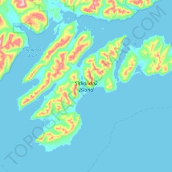 Mapa topográfico Sitkalidak Island, altitud, relieve