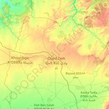 Mapa topográfico Province de Khouribga, altitud, relieve