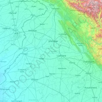 Mapa topográfico Punjab, altitud, relieve
