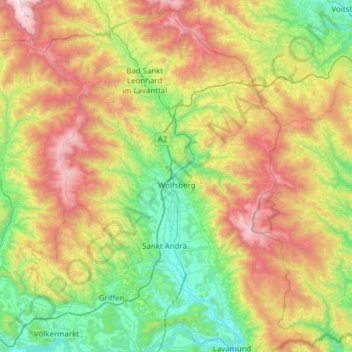 Mapa topográfico Lavant, altitud, relieve