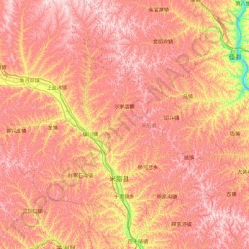 Mapa topográfico 米脂县, altitud, relieve
