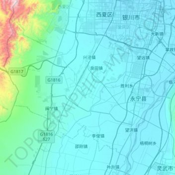 Mapa topográfico 永宁县, altitud, relieve