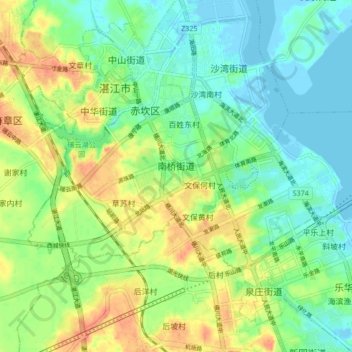 Mapa topográfico 南桥街道, altitud, relieve
