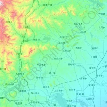 Mapa topográfico 灵寿县, altitud, relieve