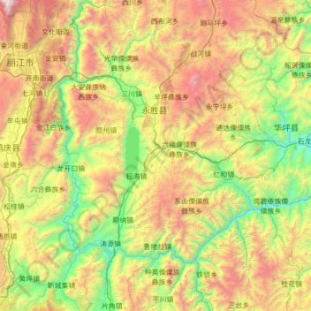 Mapa topográfico 永胜县, altitud, relieve