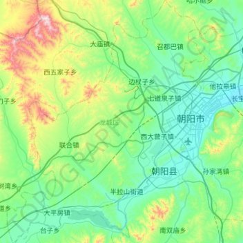 Mapa topográfico 龙城区, altitud, relieve