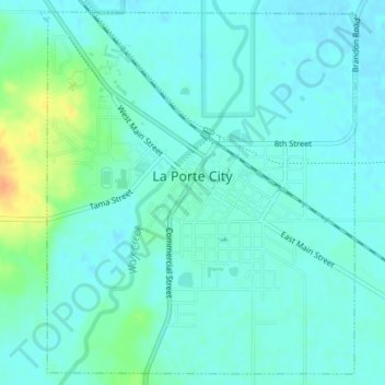 Mapa topográfico La Porte City, altitud, relieve