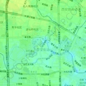 Mapa topográfico 草堂街道, altitud, relieve
