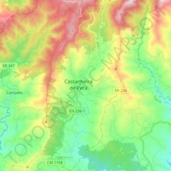Mapa topográfico Castanheira de Pera, altitud, relieve