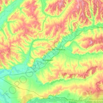 Mapa topográfico Кинель-Черкасский район, altitud, relieve