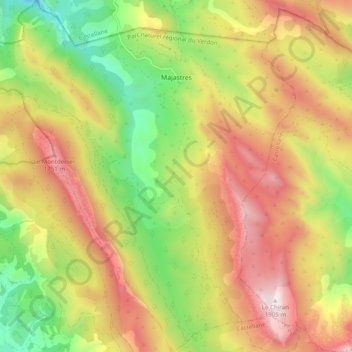 Mapa topográfico Majastres, altitud, relieve