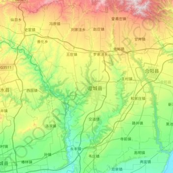 Mapa topográfico 澄城县, altitud, relieve