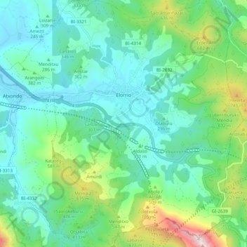 Mapa topográfico Elorrio, altitud, relieve