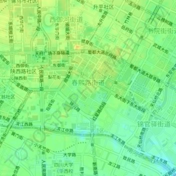 Mapa topográfico 春熙路街道, altitud, relieve