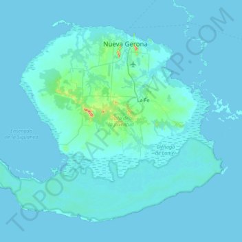 Mapa topográfico Isla de la Juventud, altitud, relieve