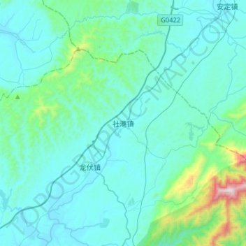Mapa topográfico 社港镇, altitud, relieve