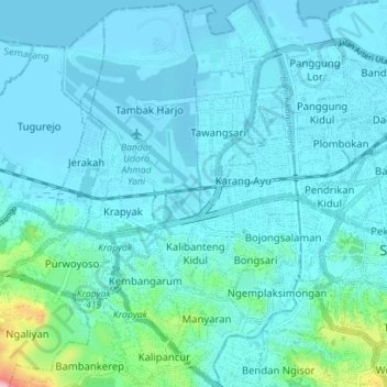 Mapa topográfico Semarang Barat, altitud, relieve