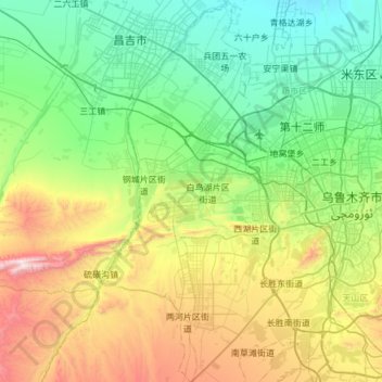 Mapa topográfico 头屯河区, altitud, relieve