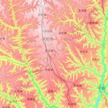 Mapa topográfico 西峰区, altitud, relieve