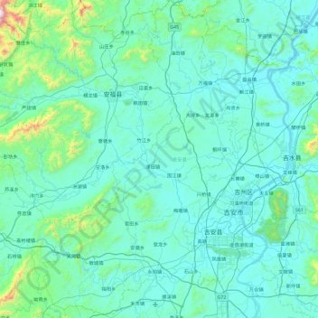 Mapa topográfico 吉安县, altitud, relieve