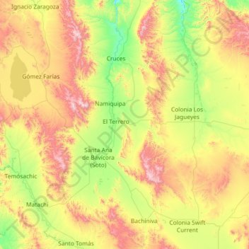 Mapa topográfico Namiquipa, altitud, relieve
