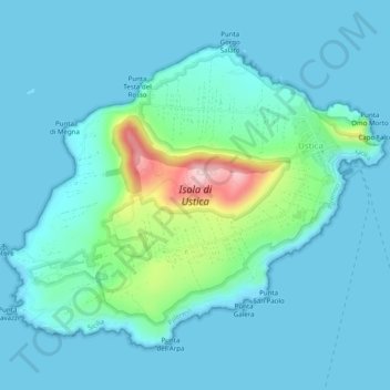 Mapa topográfico Isola di Ustica, altitud, relieve