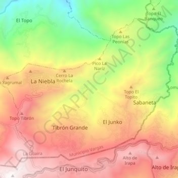Mapa topográfico Parroquia El Junko, altitud, relieve