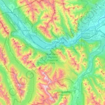 Mapa topográfico Bow Valley Wildland Provincial Park, altitud, relieve