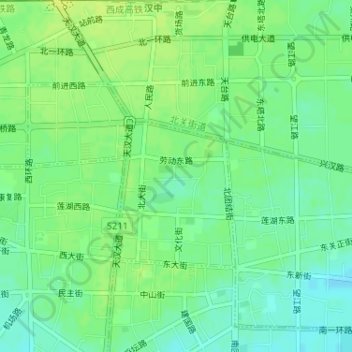 Mapa topográfico 东大街, altitud, relieve