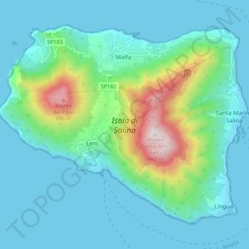 Mapa topográfico Isola di Salina, altitud, relieve